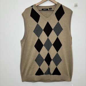 Argyle Sweater Vest Large Brown Golf Grandpa Preppy Classic Nerd Twee Academia